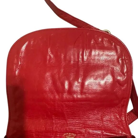 Gucci red leather gold hardware logo crossbody bag - Picture 9 of 14